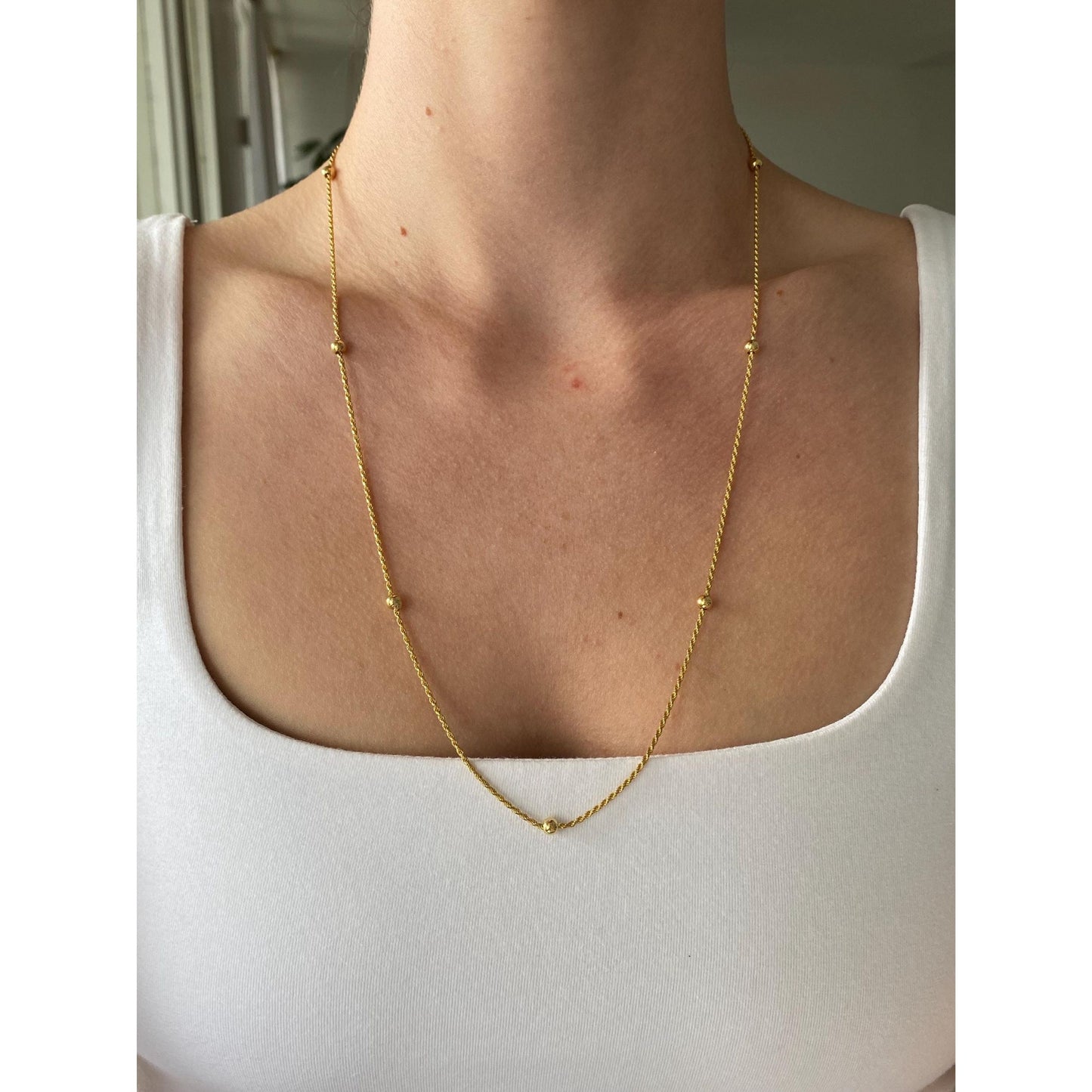 Vintage Solid 18k Yellow Gold Gold Ball Dainty Rope Chain Necklace - 23.75 inches