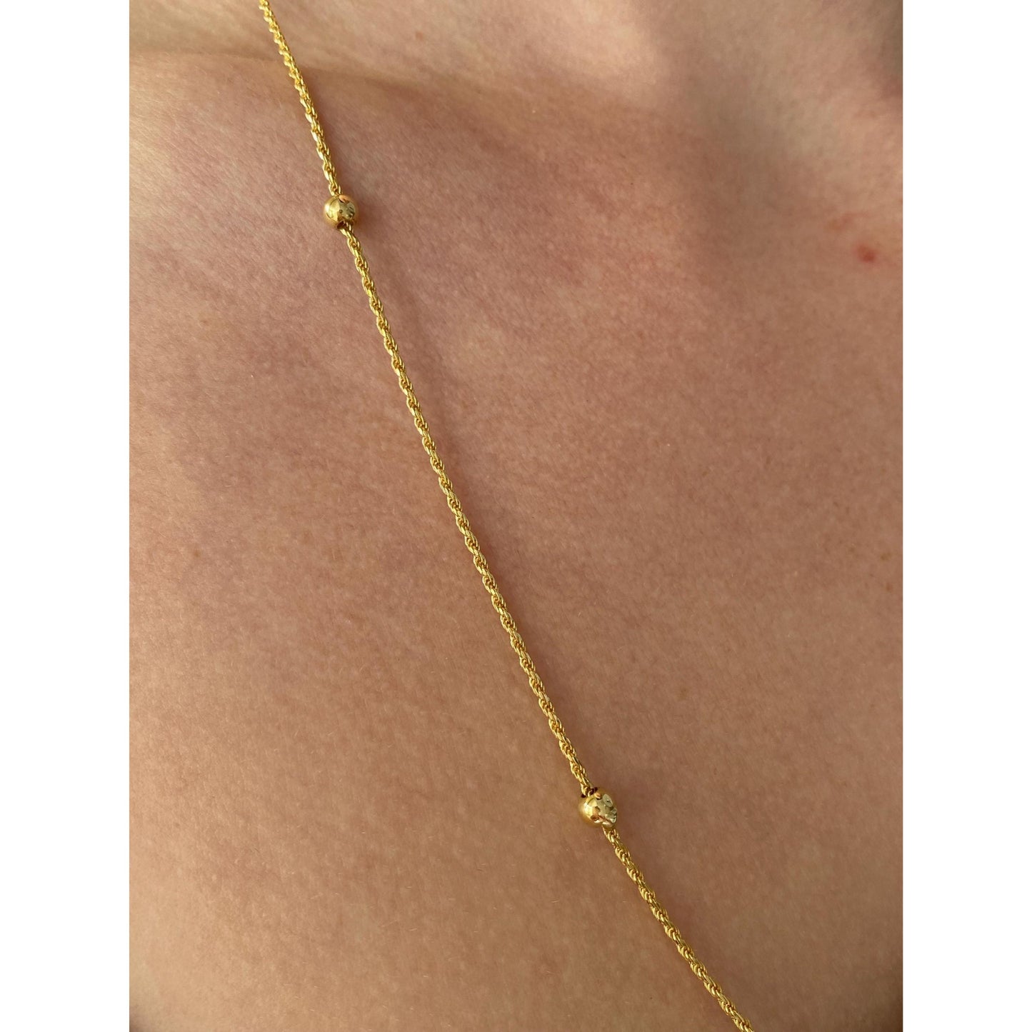 Vintage Solid 18k Yellow Gold Gold Ball Dainty Rope Chain Necklace - 23.75 inches
