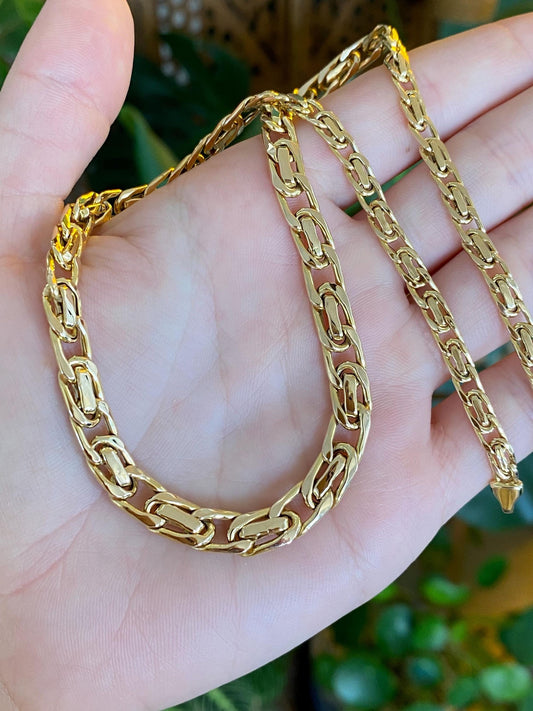 Vintage 14k Yellow Gold Fancy Link Graduated Chain Necklace - 17.5 inches