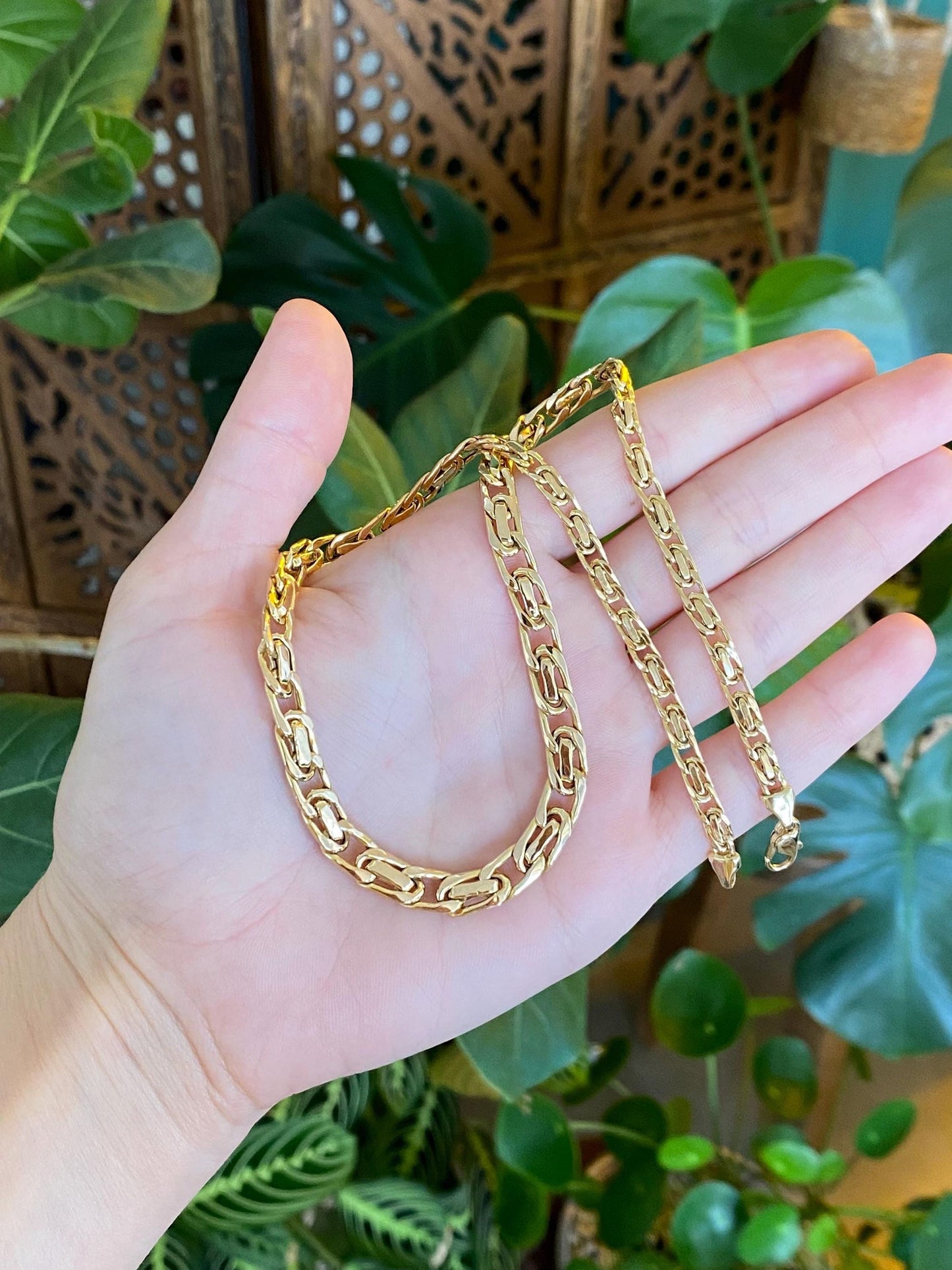 Vintage 14k Yellow Gold Fancy Link Graduated Chain Necklace - 17.5 inches