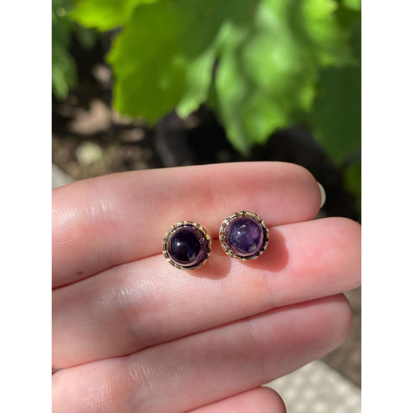 Vintage Solid 10k Yellow Gold Amethyst Bullet Stud Earrings