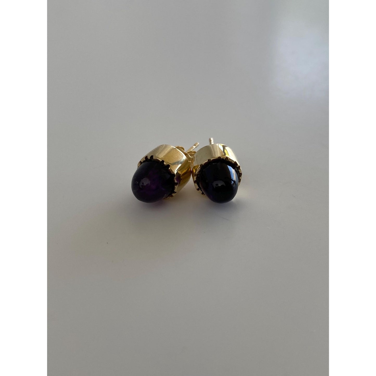 Vintage Solid 10k Yellow Gold Amethyst Bullet Stud Earrings
