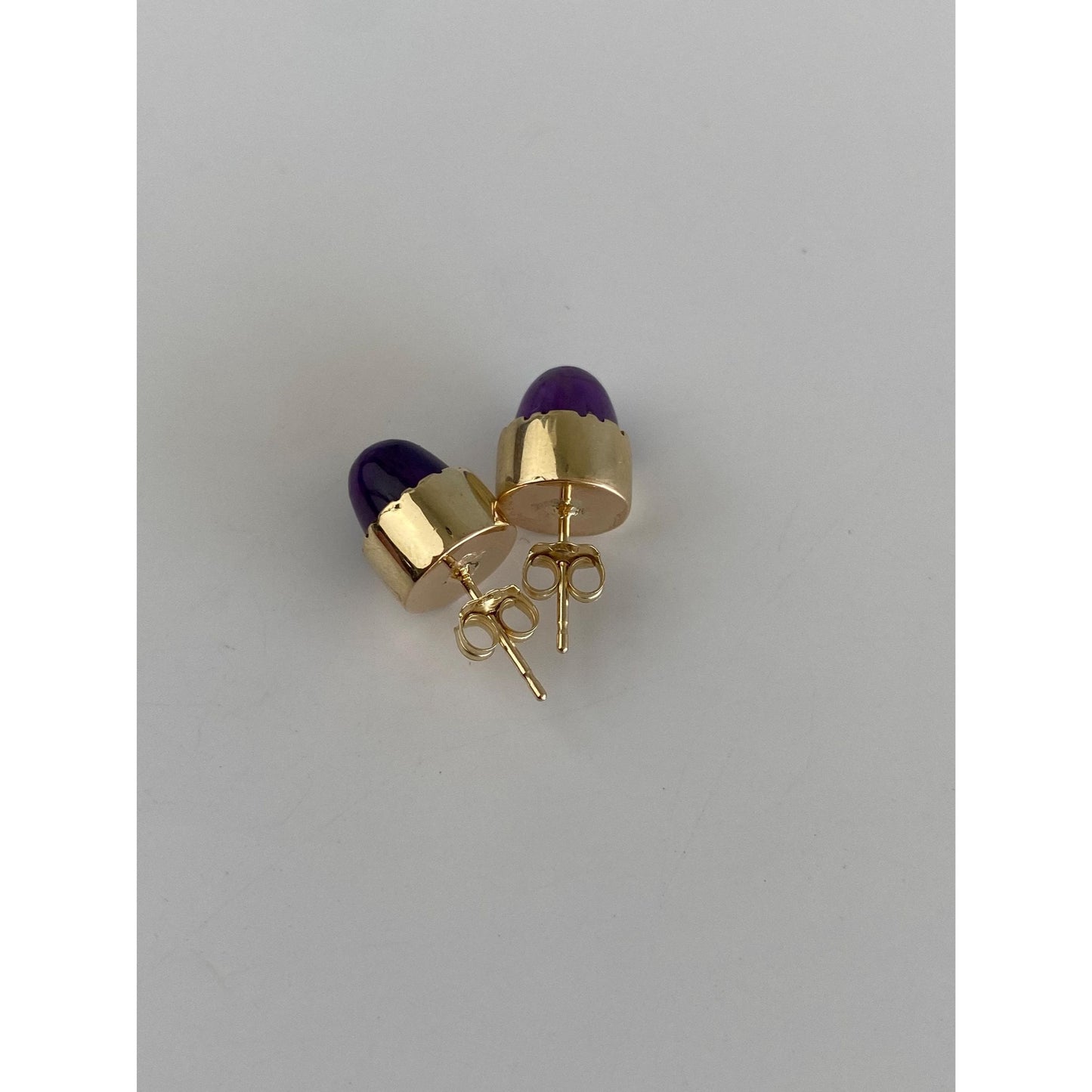 Vintage Solid 10k Yellow Gold Amethyst Bullet Stud Earrings