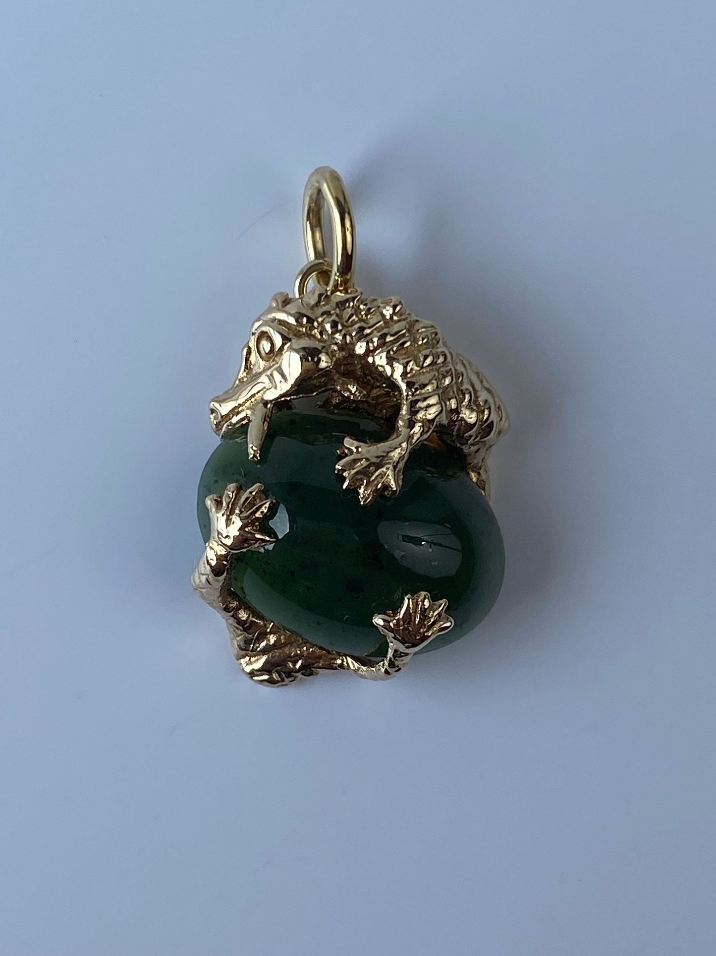 Vintage Solid 14k Yellow Gold Jade Dragon Charm