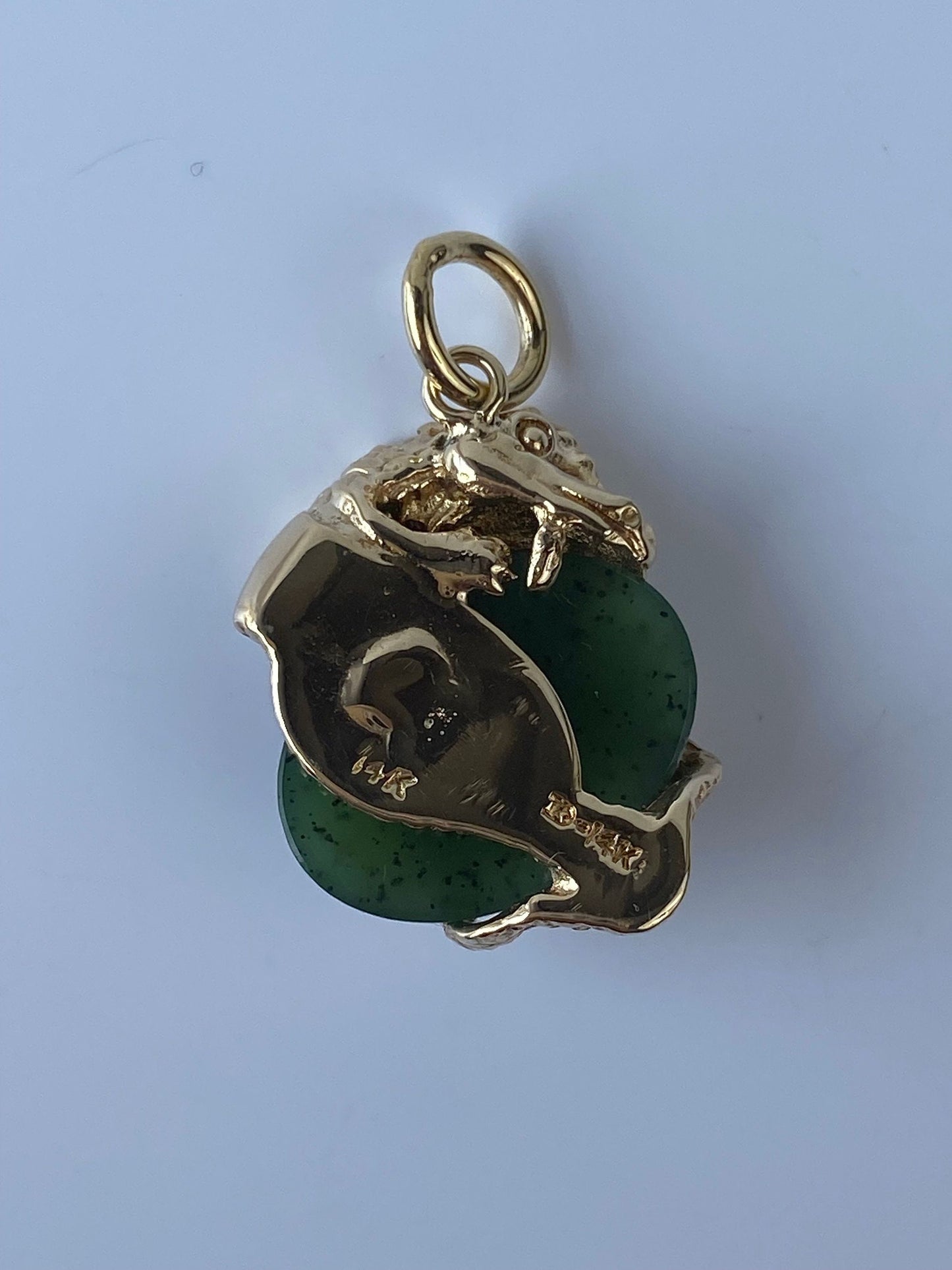 Vintage Solid 14k Yellow Gold Jade Dragon Charm