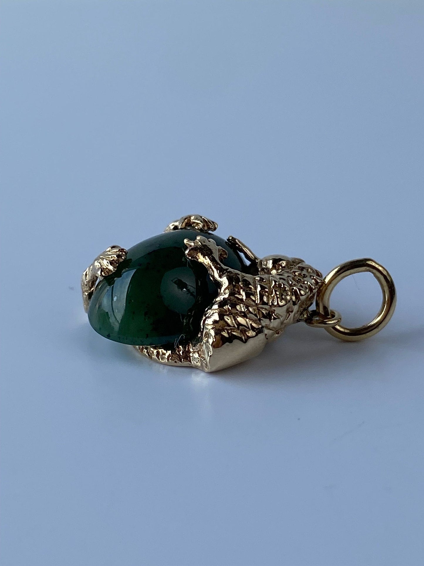 Vintage Solid 14k Yellow Gold Jade Dragon Charm