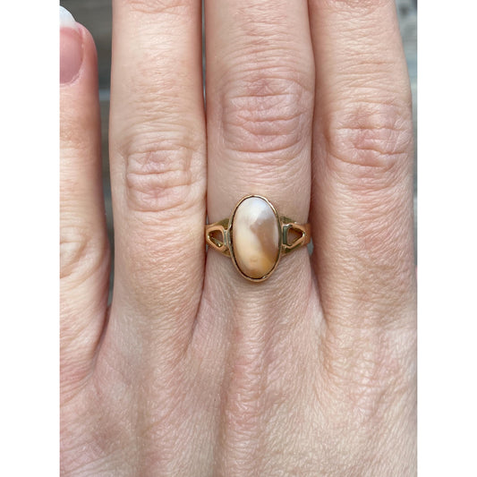 Vintage Solid 18k Yellow Gold Peach Fire Opal Ring - Size 5.75