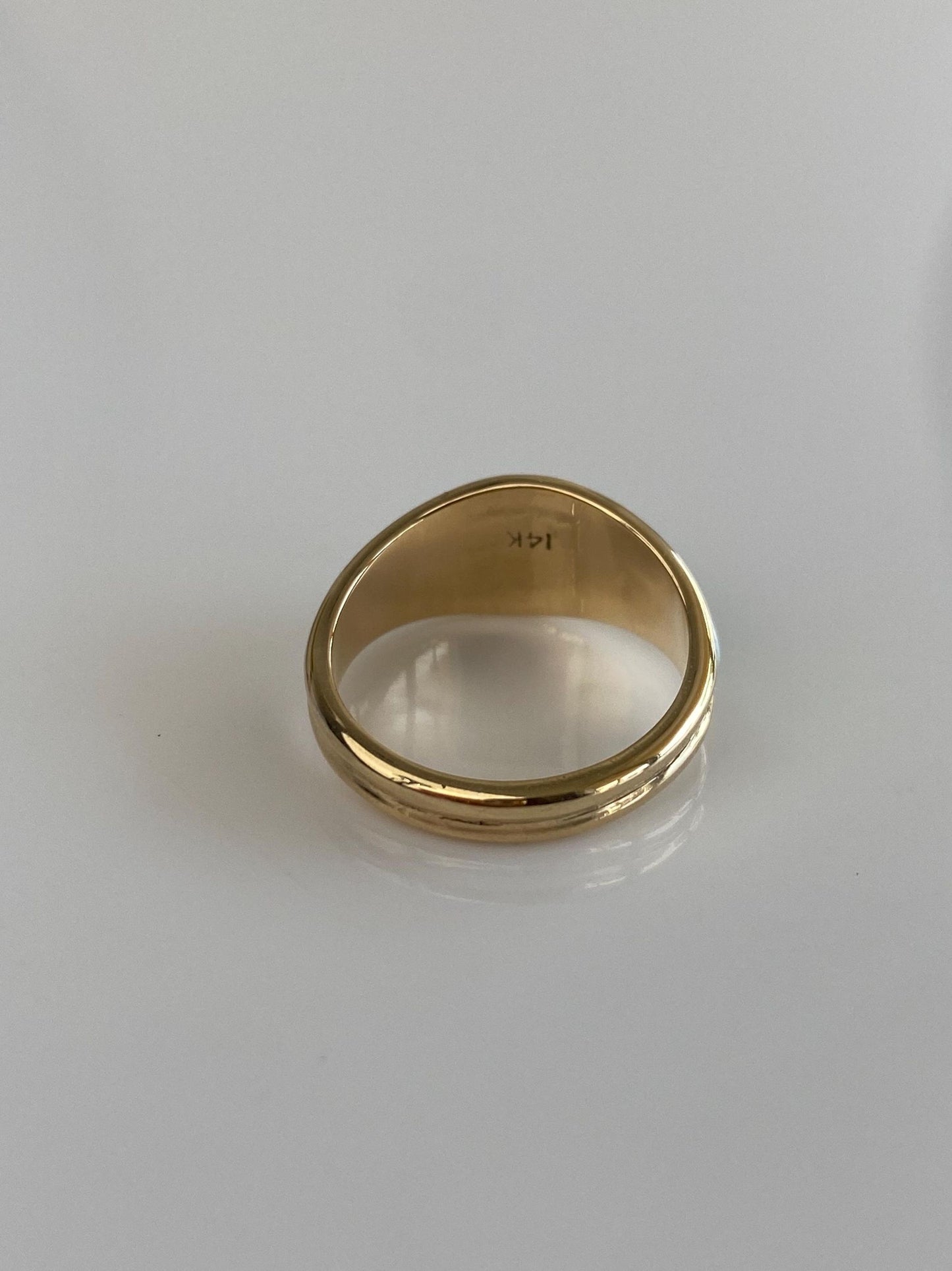 Vintage Solid 14k Yellow Gold Opal Turquoise Inlay Ring Band - Size 5.75