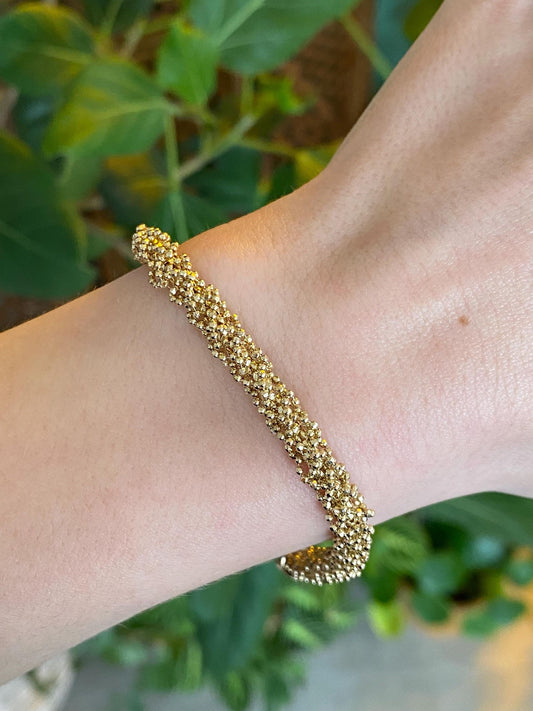Vintage Solid 14k Yellow Gold Twisted Diamond Cut Ball Chain Bracelet - 7.5 inches