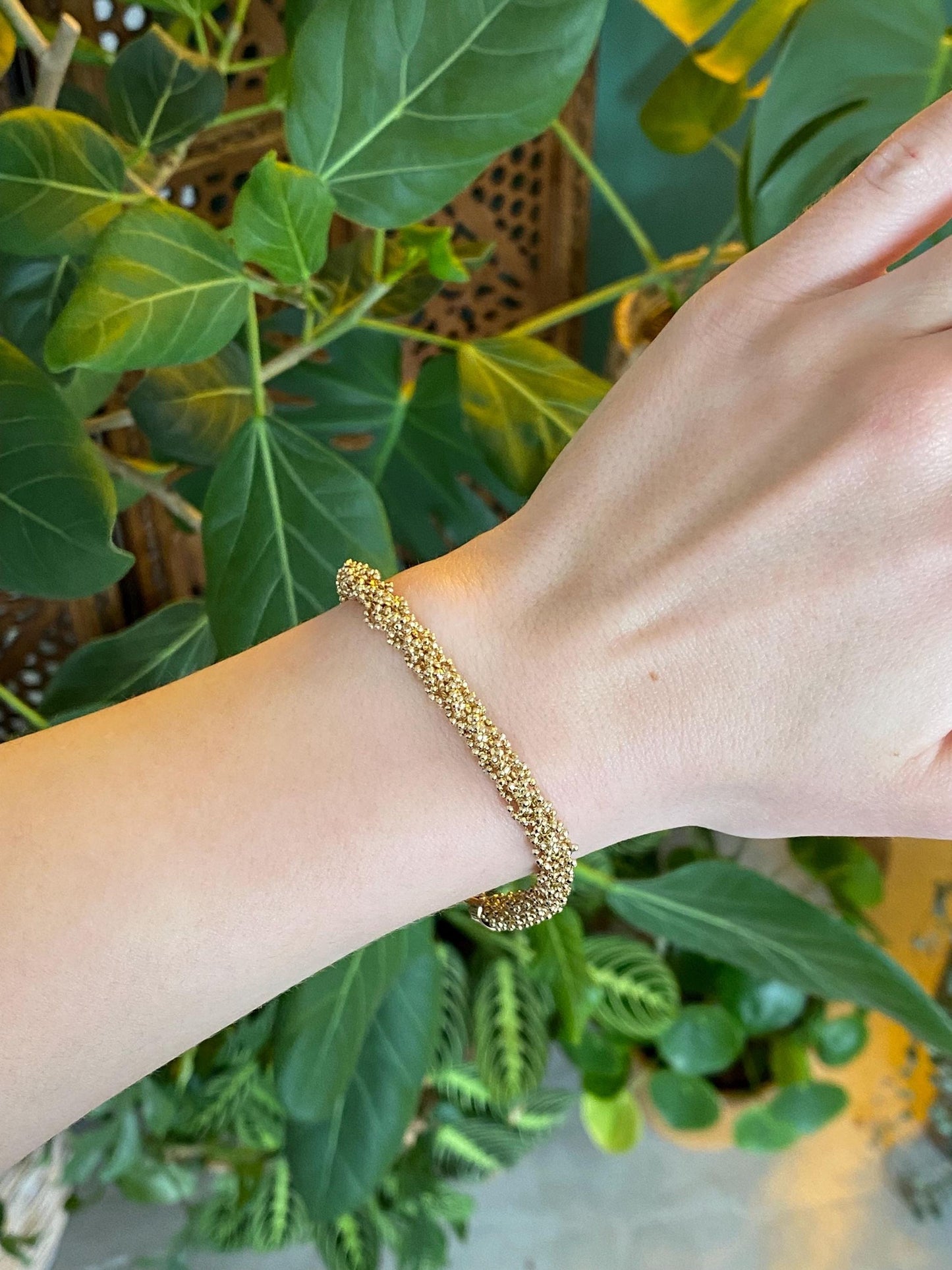 Vintage Solid 14k Yellow Gold Twisted Diamond Cut Ball Chain Bracelet - 7.5 inches