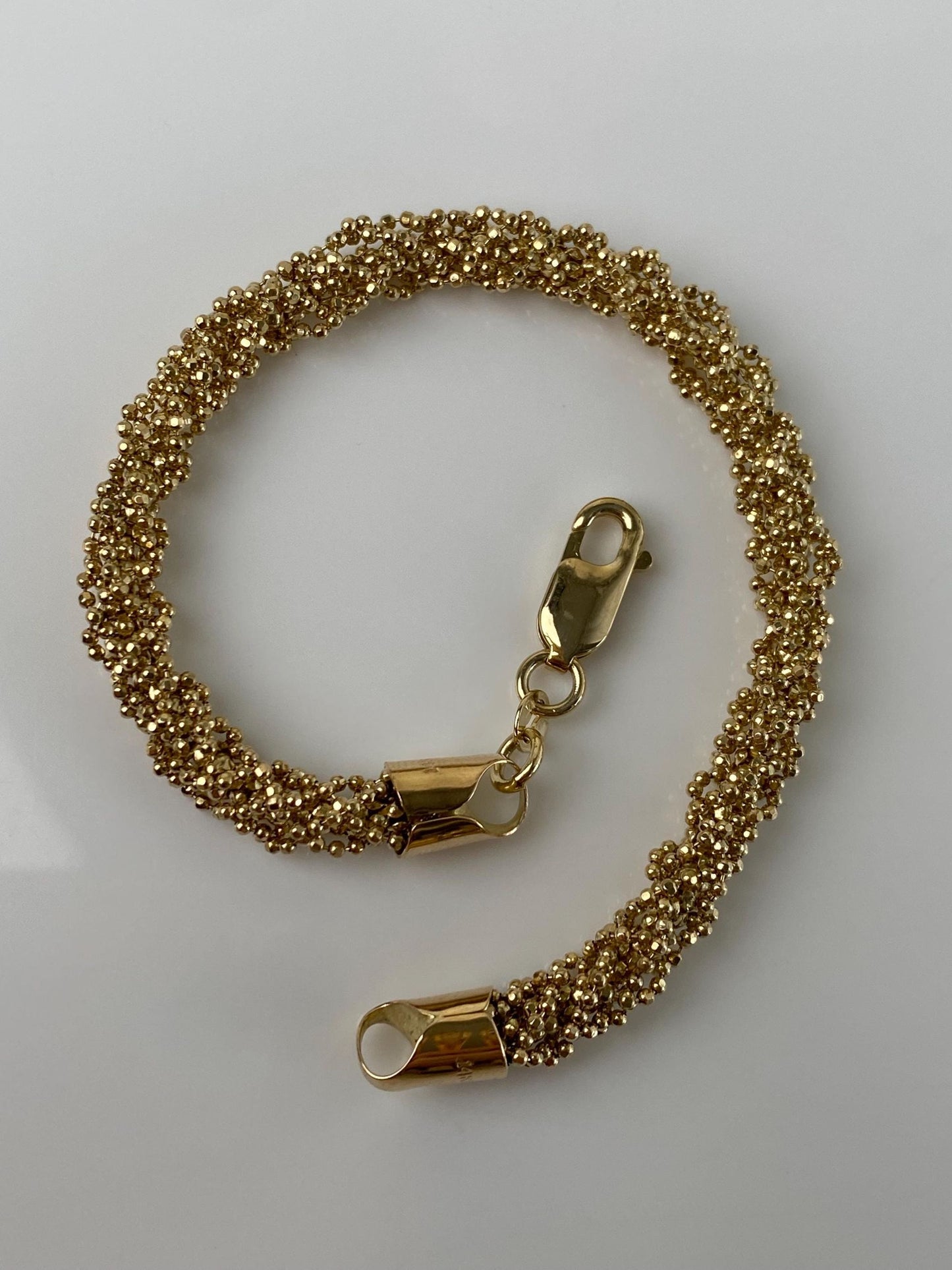 Vintage Solid 14k Yellow Gold Twisted Diamond Cut Ball Chain Bracelet - 7.5 inches