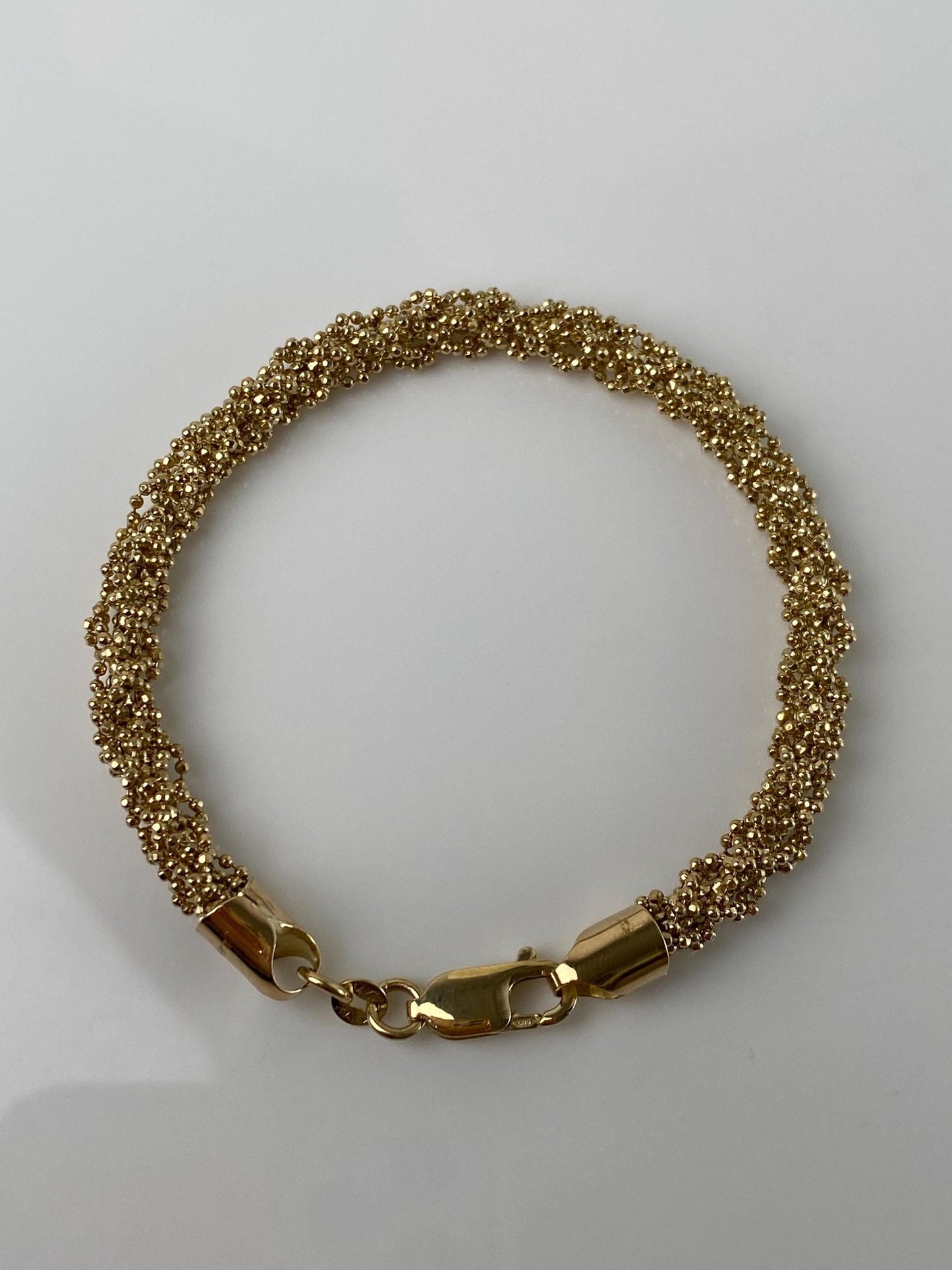 Vintage Solid 14k Yellow Gold Twisted Diamond Cut Ball Chain Bracelet - 7.5 inches