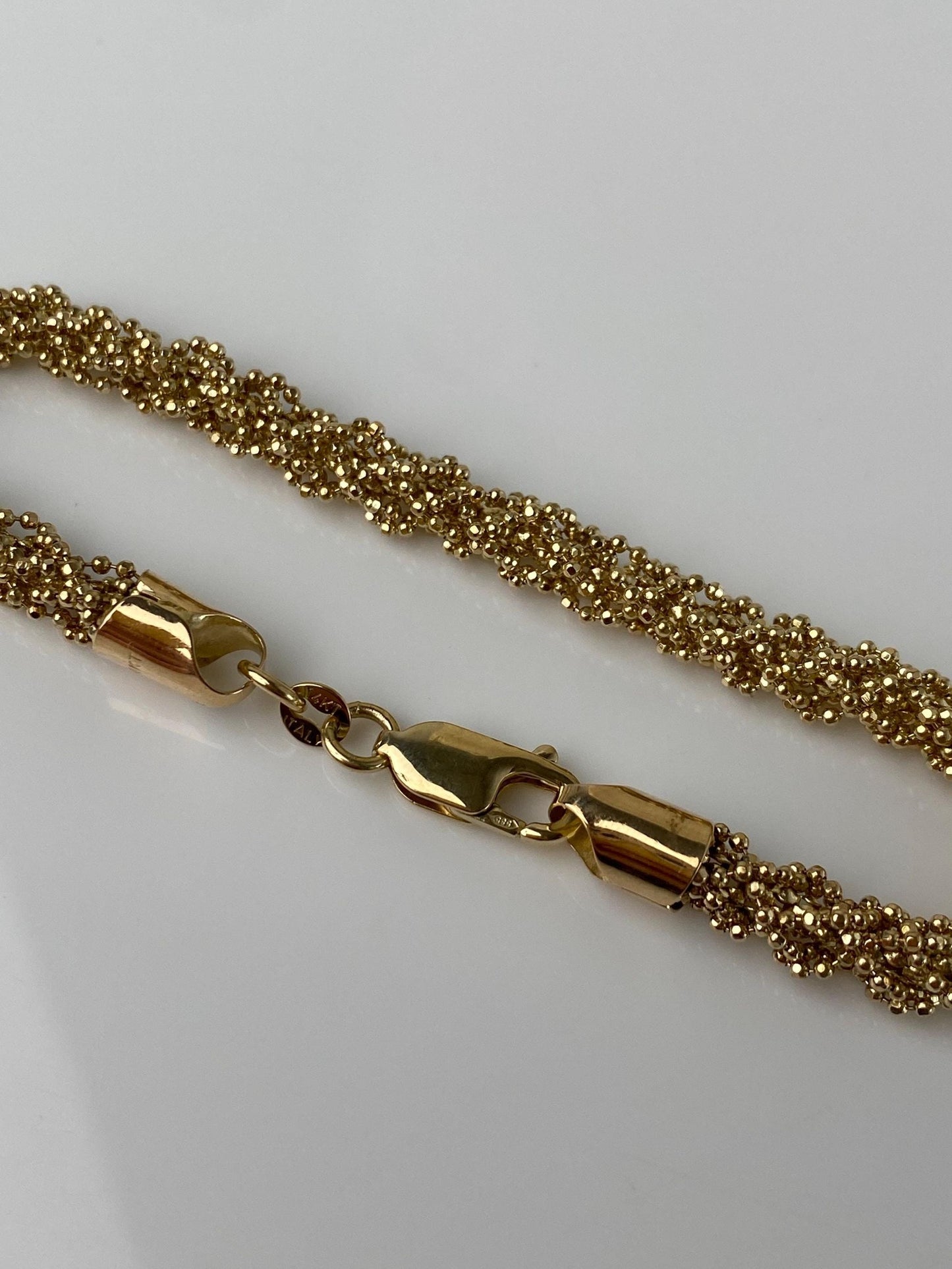 Vintage Solid 14k Yellow Gold Twisted Diamond Cut Ball Chain Bracelet - 7.5 inches
