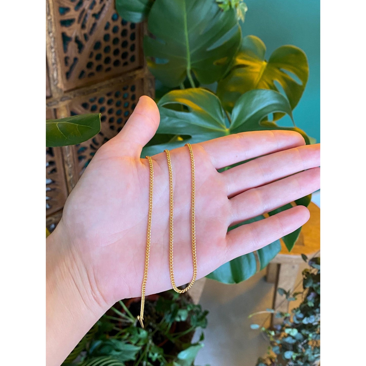 Vintage Solid 21k Yellow Gold Curb Chain Necklace - 16 inches