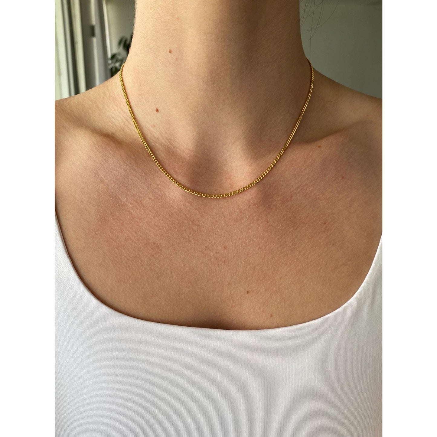 Vintage Solid 21k Yellow Gold Curb Chain Necklace - 16 inches