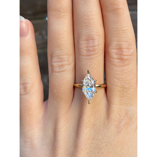 Solid 14k Yellow Gold Cubic Zirconia Marquis Ring - Size 8.75