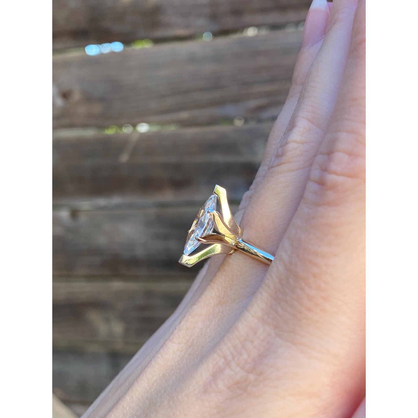 Solid 14k Yellow Gold Cubic Zirconia Marquis Ring - Size 8.75