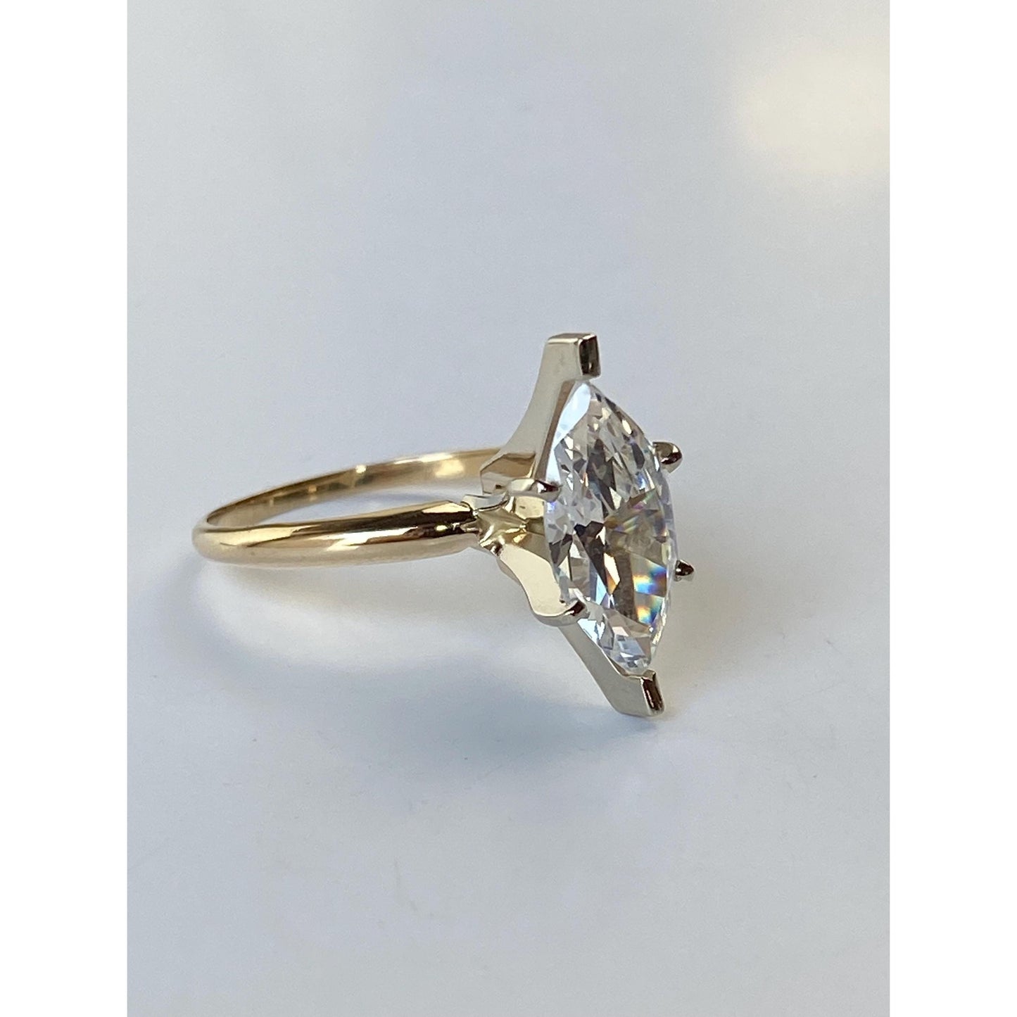 Solid 14k Yellow Gold Cubic Zirconia Marquis Ring - Size 8.75
