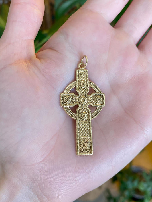 Vintage Solid 14k Yellow Gold Celtic Cross Charm