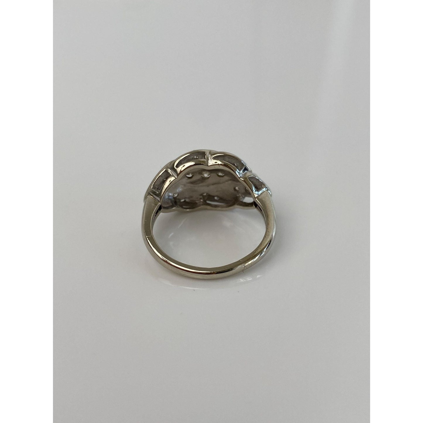 Vintage Solid 14k White Gold Diamond Cluster Art Deco Style Ring - Size 5.5