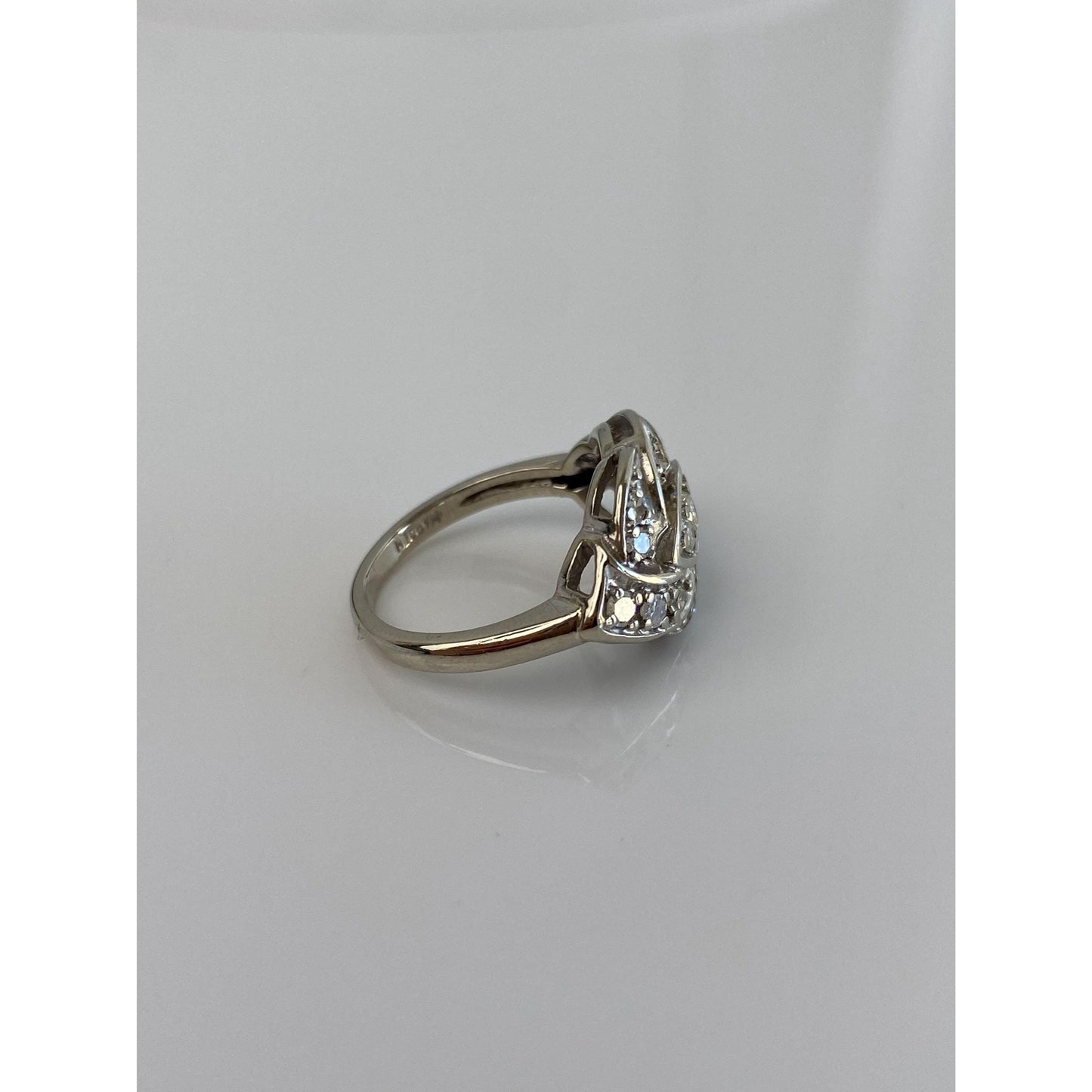 Vintage Solid 14k White Gold Diamond Cluster Art Deco Style Ring - Size 5.5