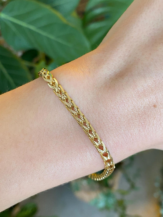 Vintage Solid 14k Yellow Gold Fancy Chain Bracelet - 7.5 inches