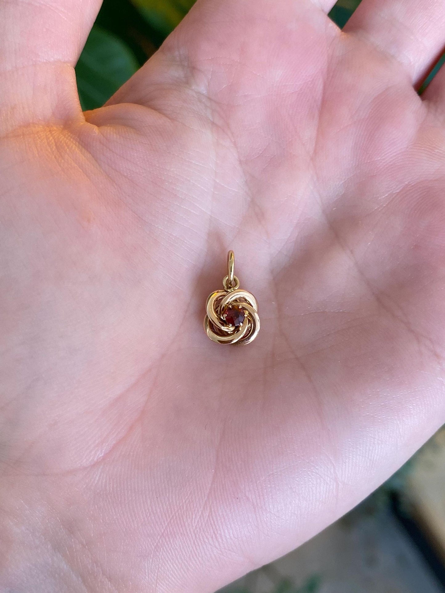 Vintage Solid 14k Yellow Gold Garnet Knot Charm
