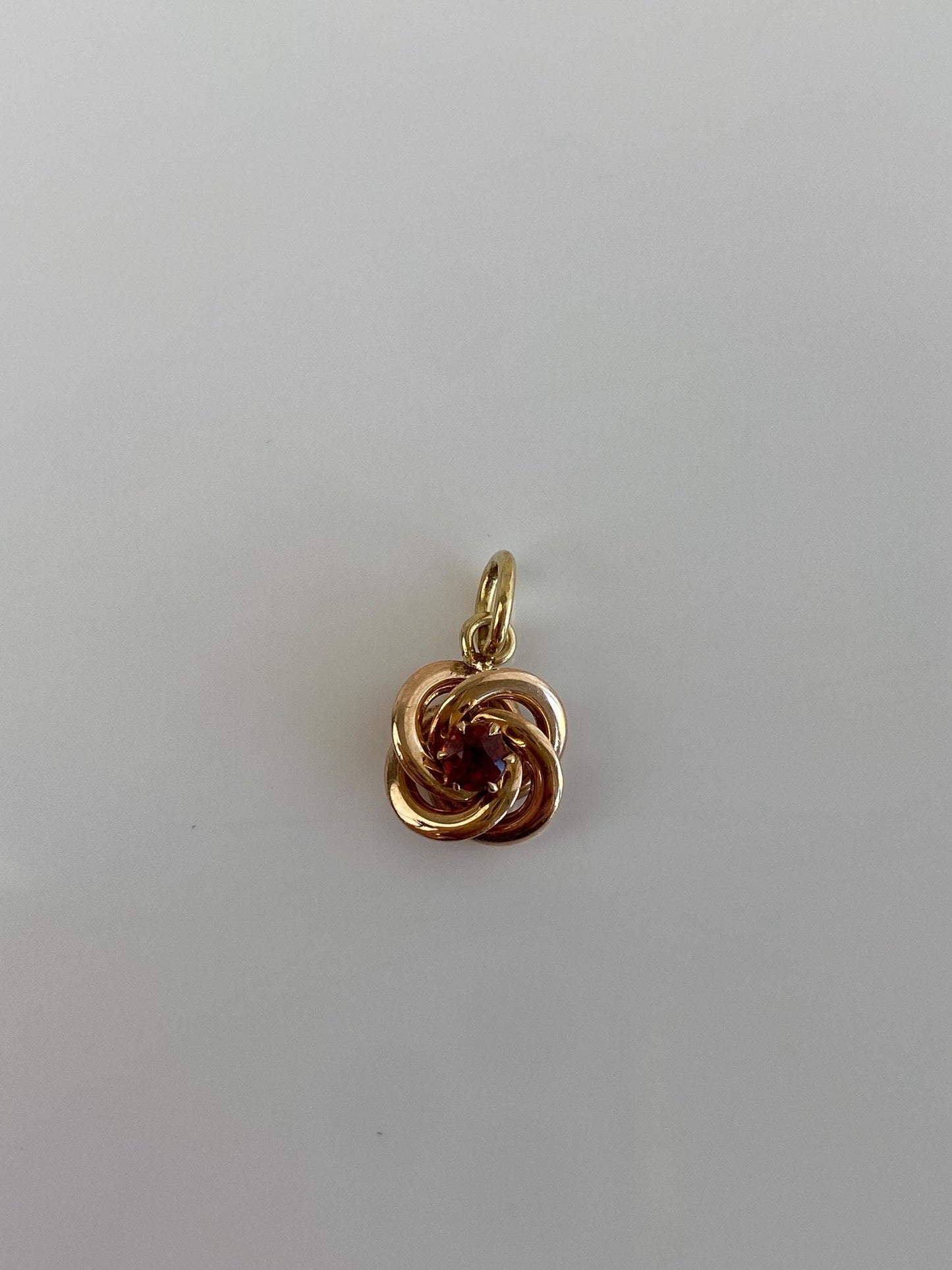 Vintage Solid 14k Yellow Gold Garnet Knot Charm