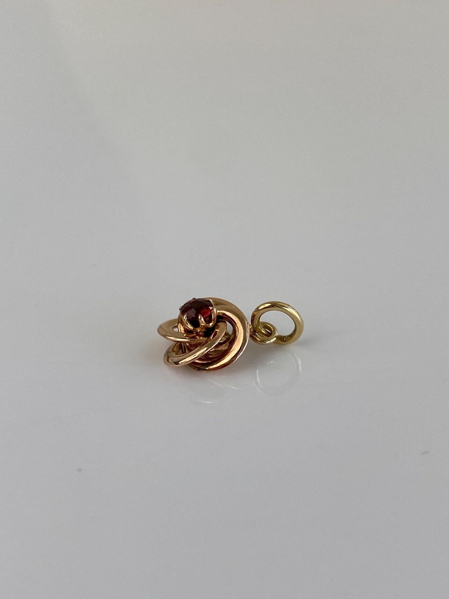 Vintage Solid 14k Yellow Gold Garnet Knot Charm