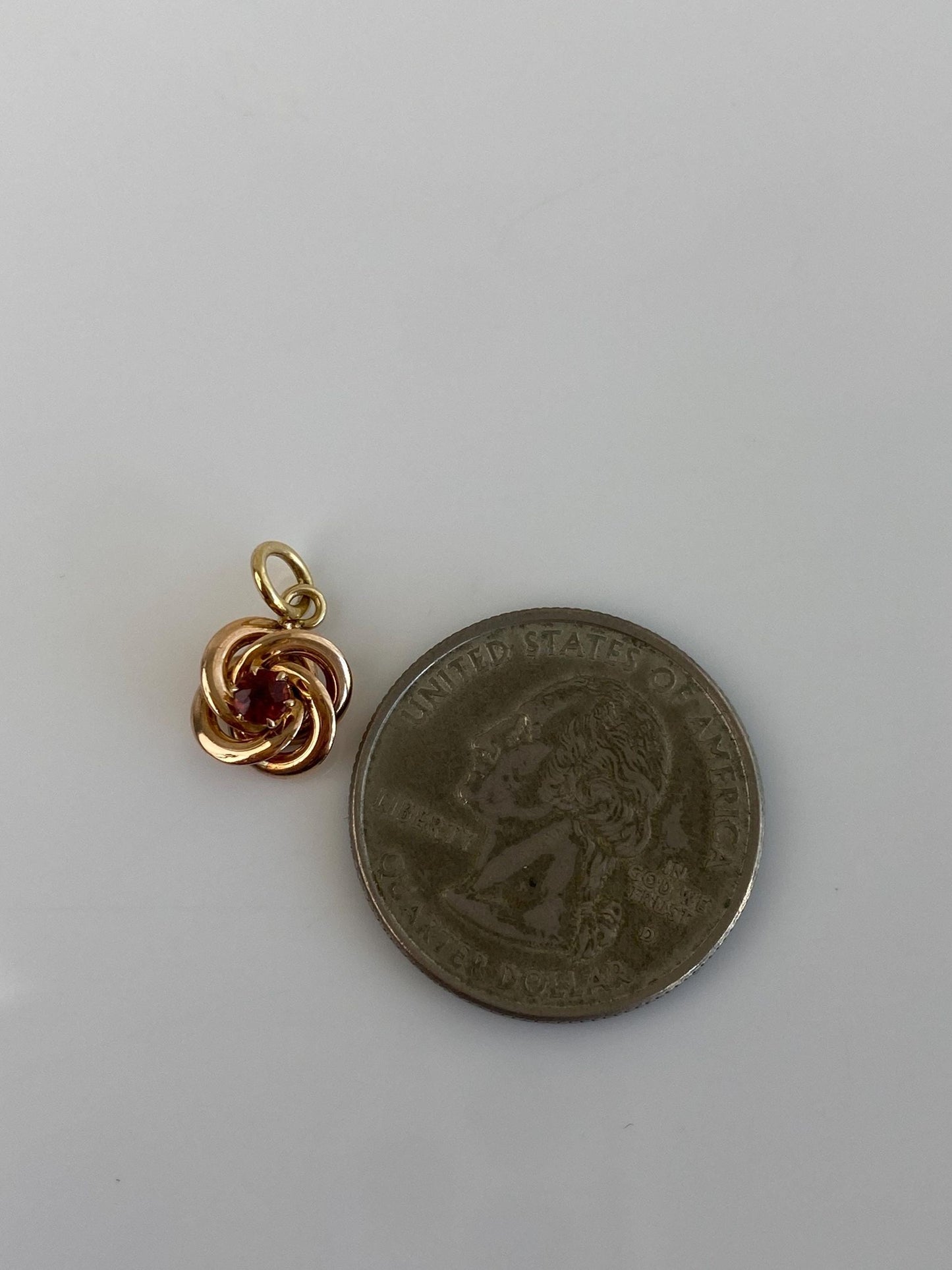 Vintage Solid 14k Yellow Gold Garnet Knot Charm