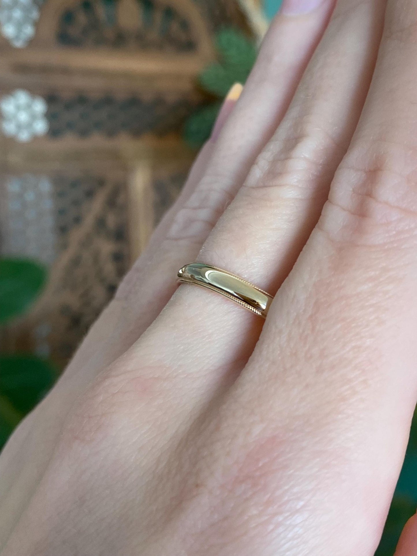 Vintage Solid 14k Yellow Gold Miligrain Ring Band - Size 11.25