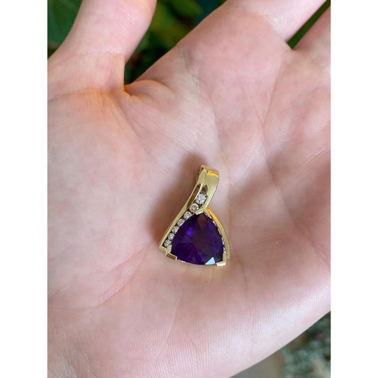 Vintage Solid 14k Yellow Gold Diamond Amethyst Charm
