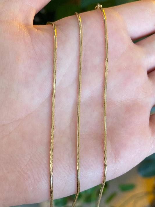 Vintage Solid 14k Yellow Gold Square Snake Chain Necklace - 18 inches
