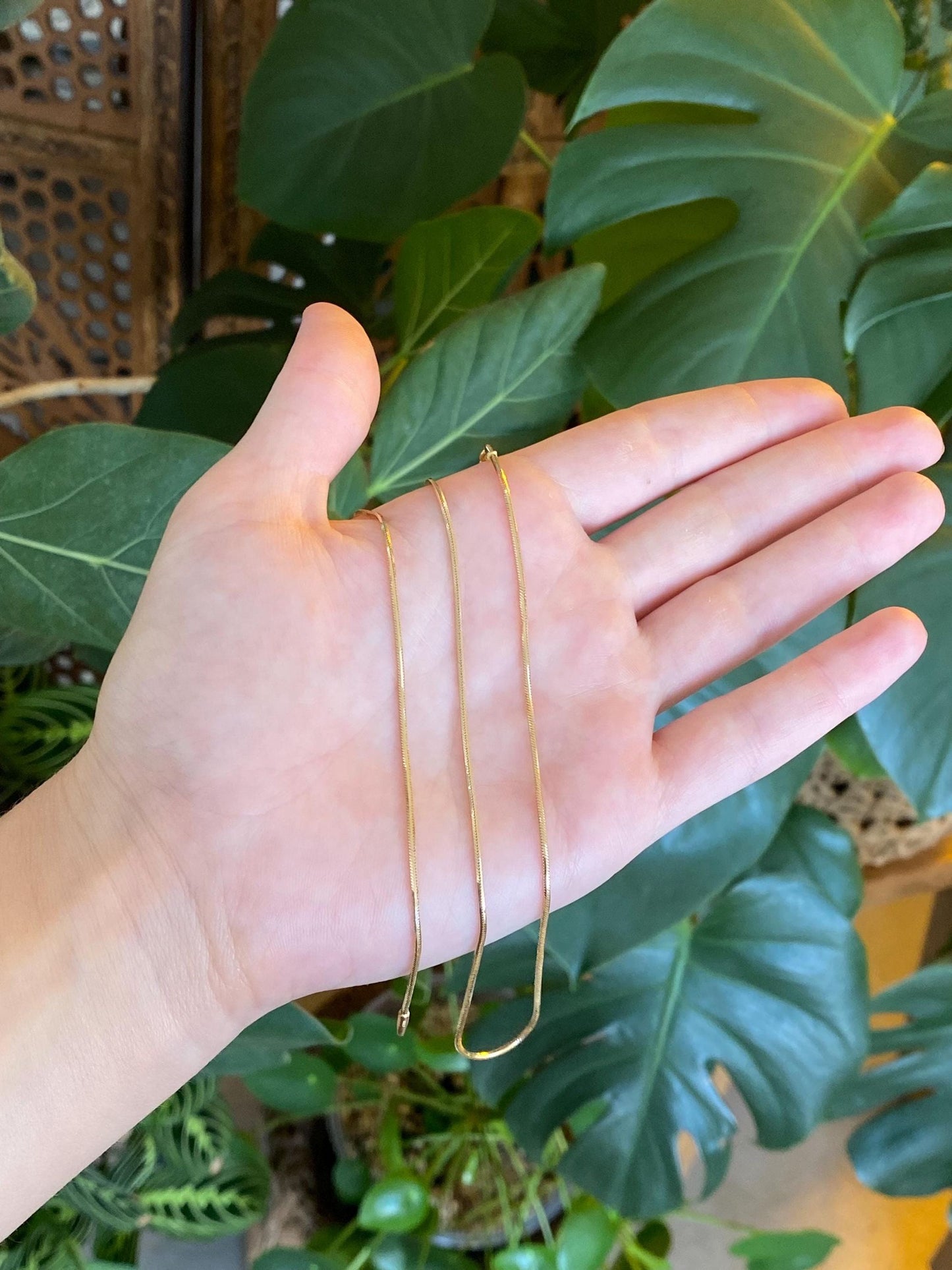 Vintage Solid 14k Yellow Gold Square Snake Chain Necklace - 18 inches