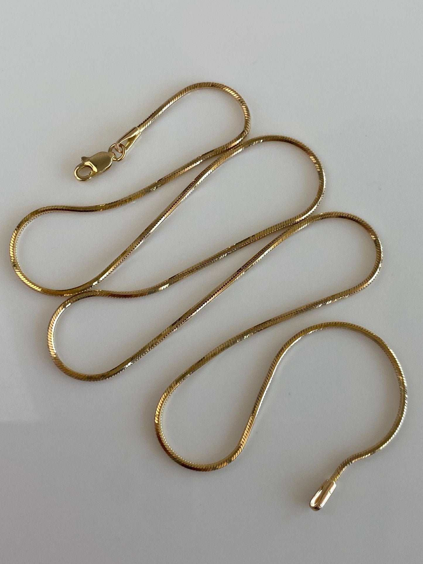 Vintage Solid 14k Yellow Gold Square Snake Chain Necklace - 18 inches