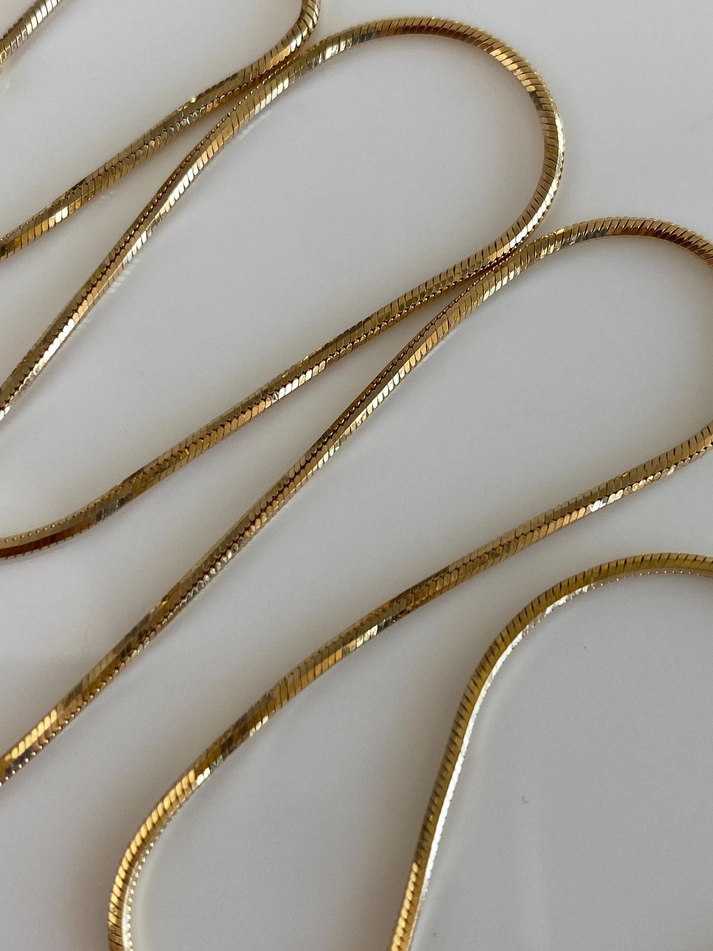 Vintage Solid 14k Yellow Gold Square Snake Chain Necklace - 18 inches