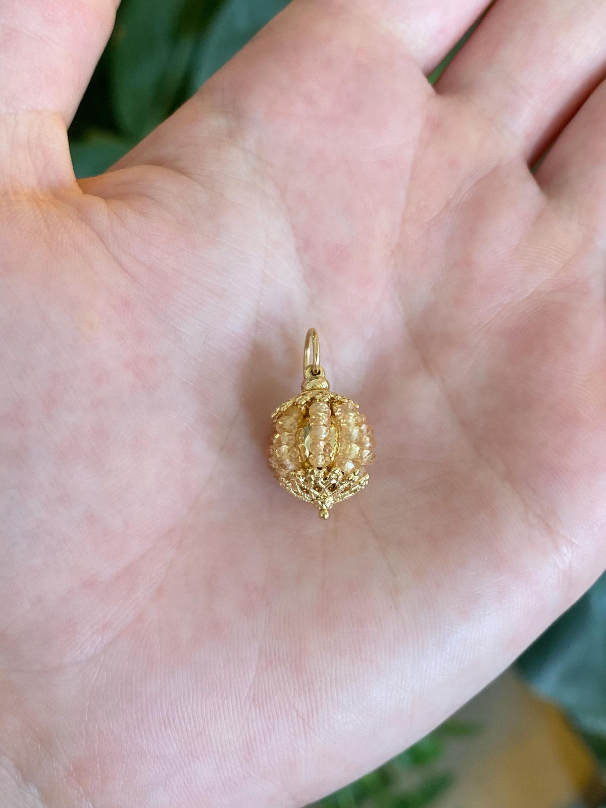 Vintage 18k Yellow Gold Yellow Sapphire Beads Ball Charm
