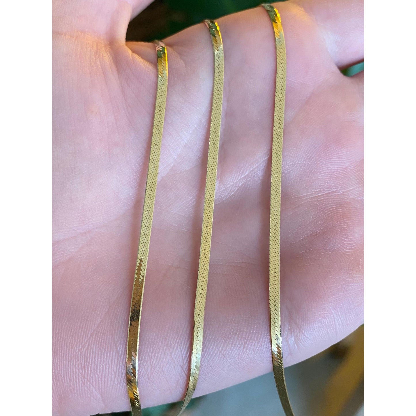 Solid 18k Yellow Gold Slim Herringbone Chain Necklace - 26 Inches