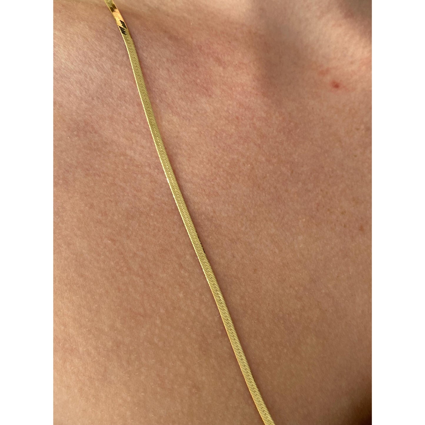 Solid 18k Yellow Gold Slim Herringbone Chain Necklace - 26 Inches