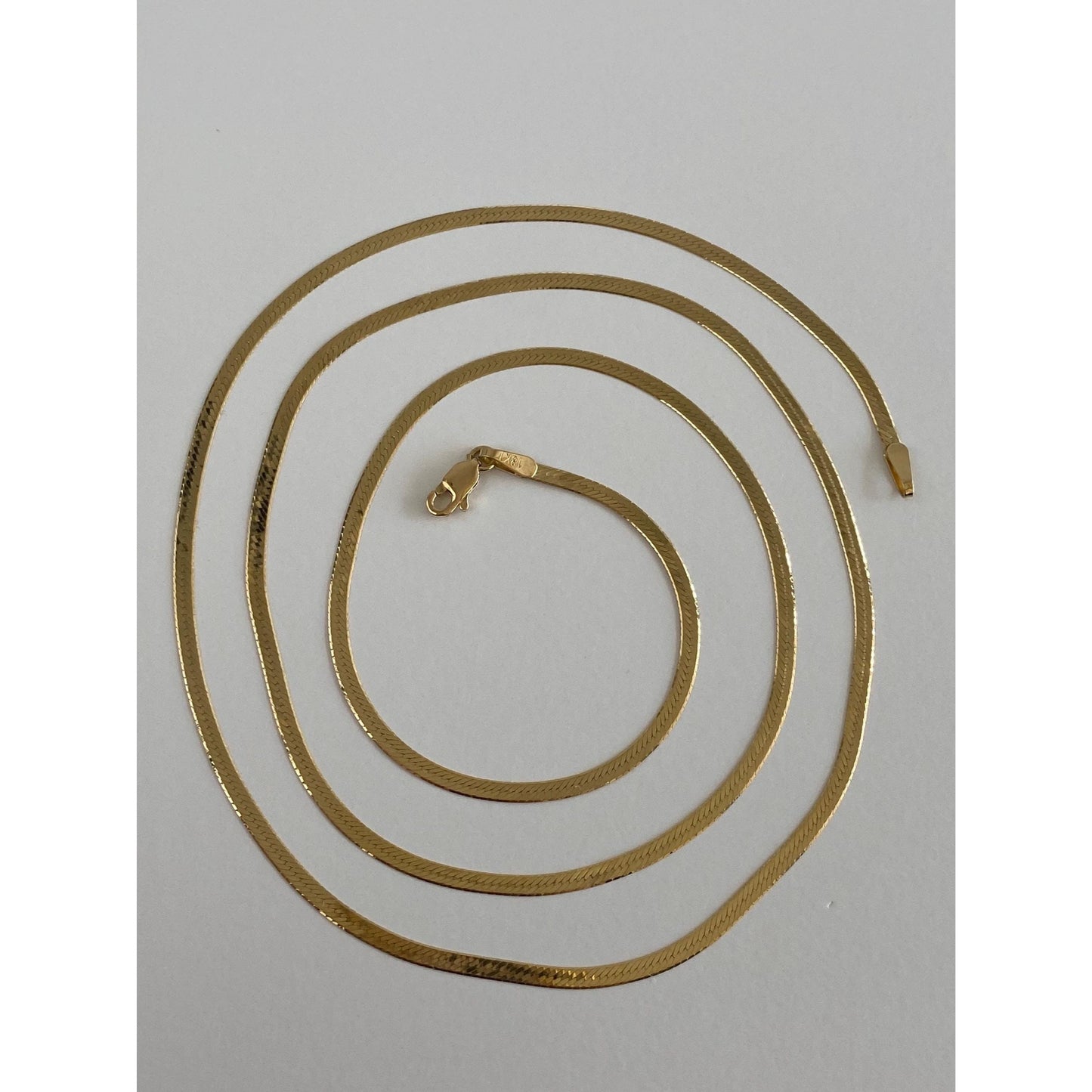 Solid 18k Yellow Gold Slim Herringbone Chain Necklace - 26 Inches