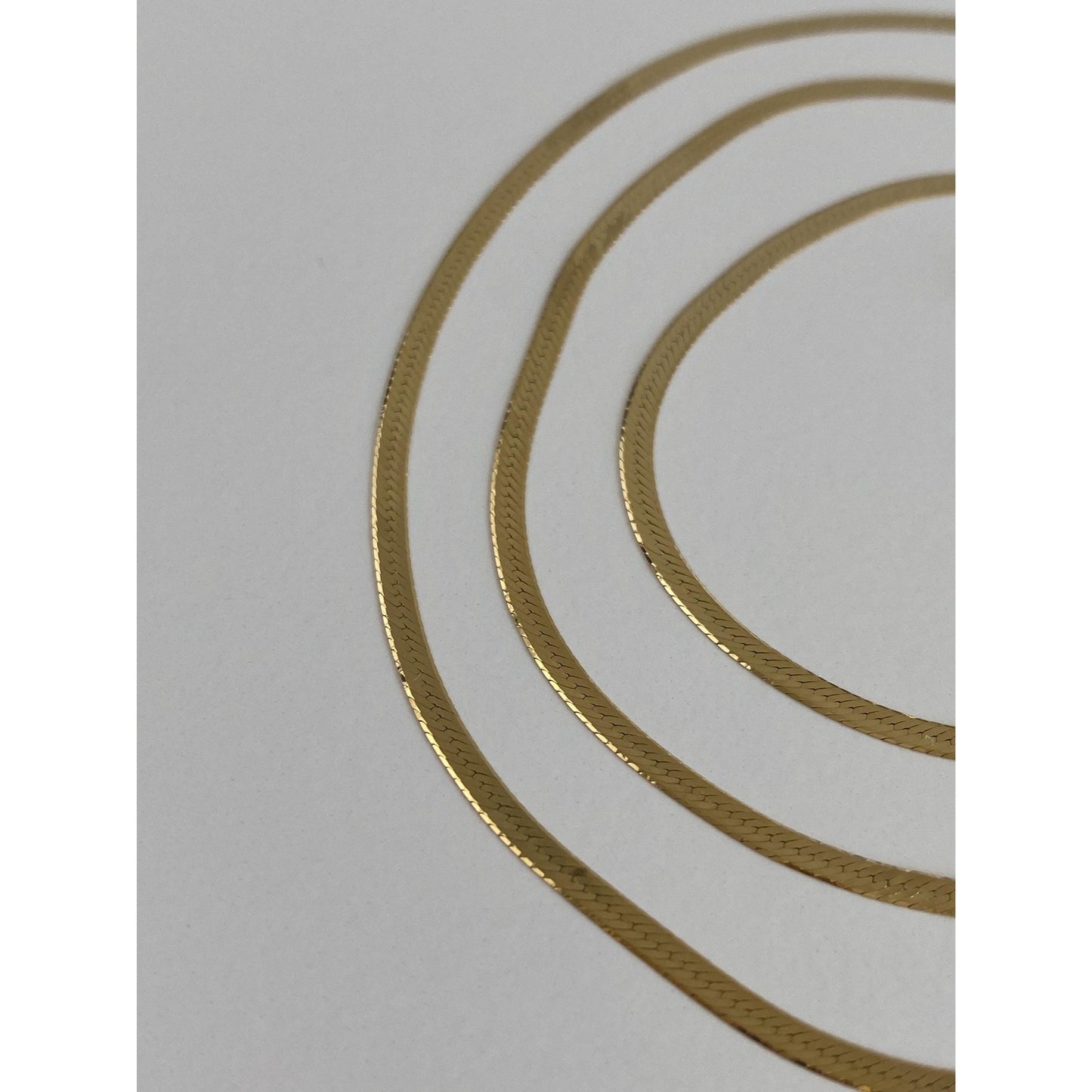 Solid 18k Yellow Gold Slim Herringbone Chain Necklace - 26 Inches