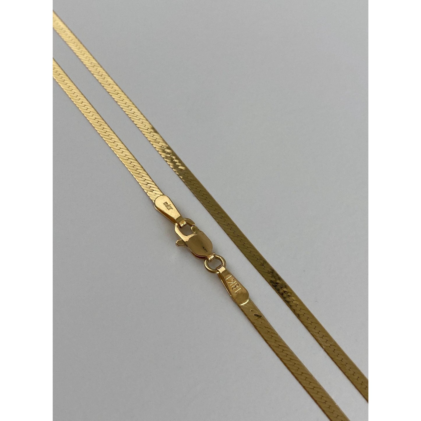 Solid 18k Yellow Gold Slim Herringbone Chain Necklace - 26 Inches