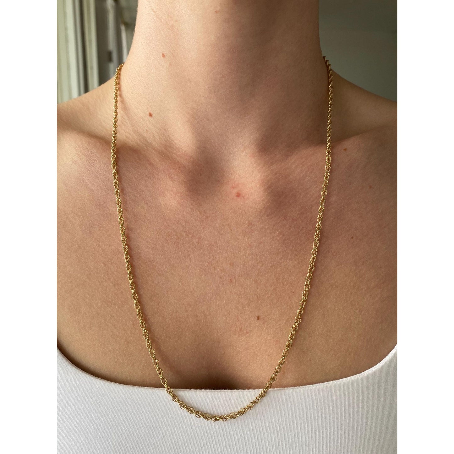 Vintage Solid 14k Yellow Gold Rope Chain Necklace - 24 inches