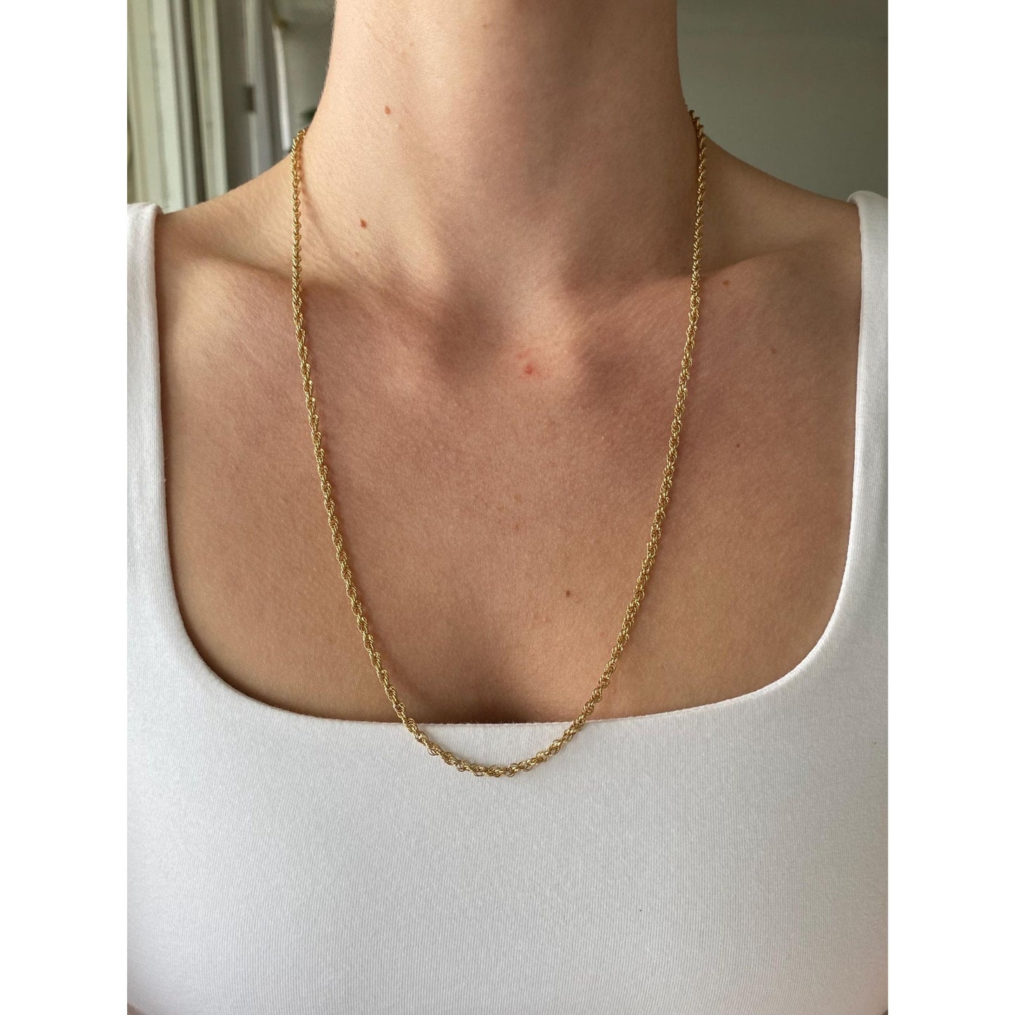Vintage Solid 14k Yellow Gold Rope Chain Necklace - 24 inches