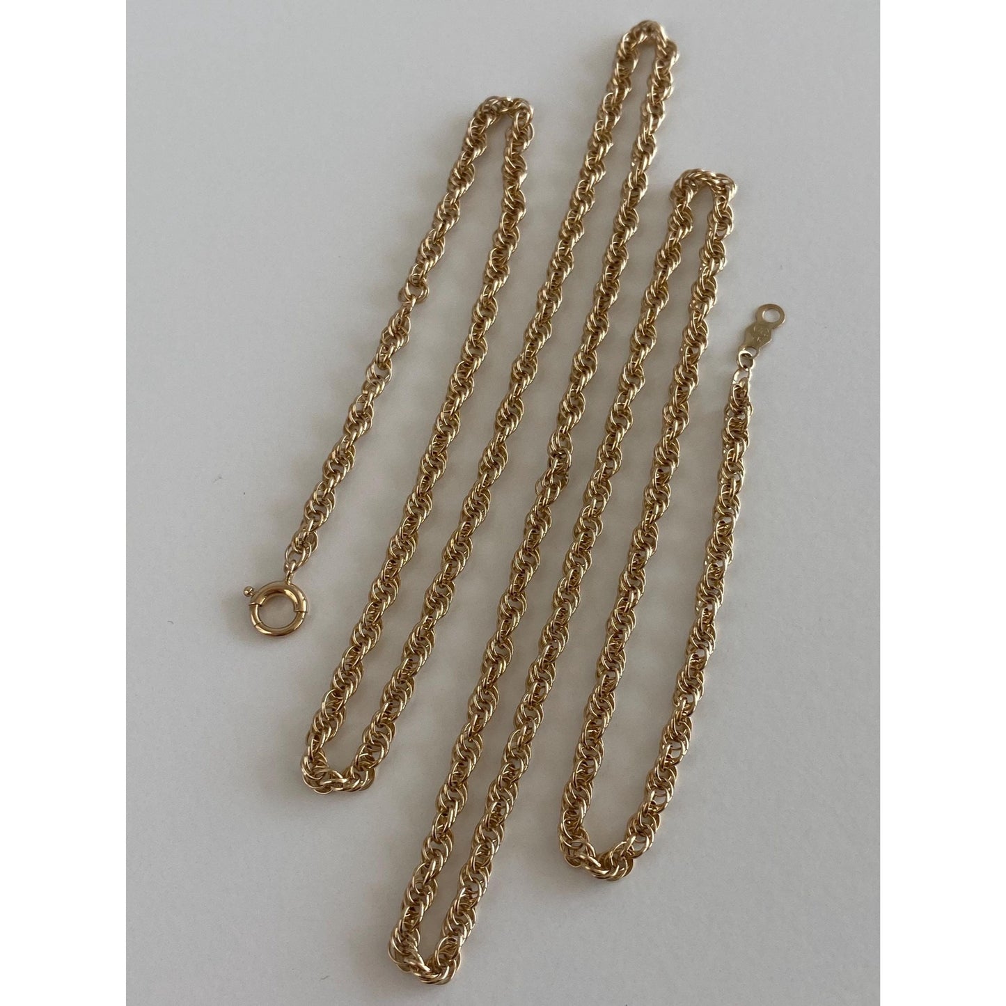Vintage Solid 14k Yellow Gold Rope Chain Necklace - 24 inches
