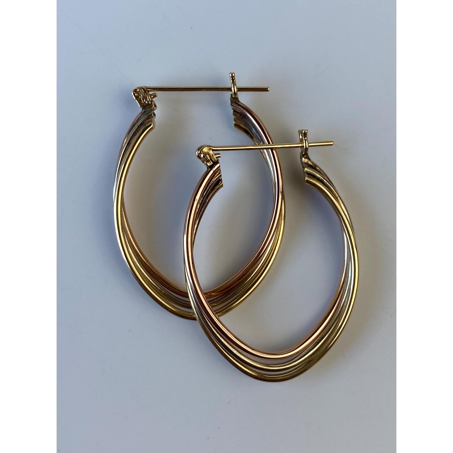 Vintage 14k Tri Tone Gold Layered Oval Hoop Earrings
