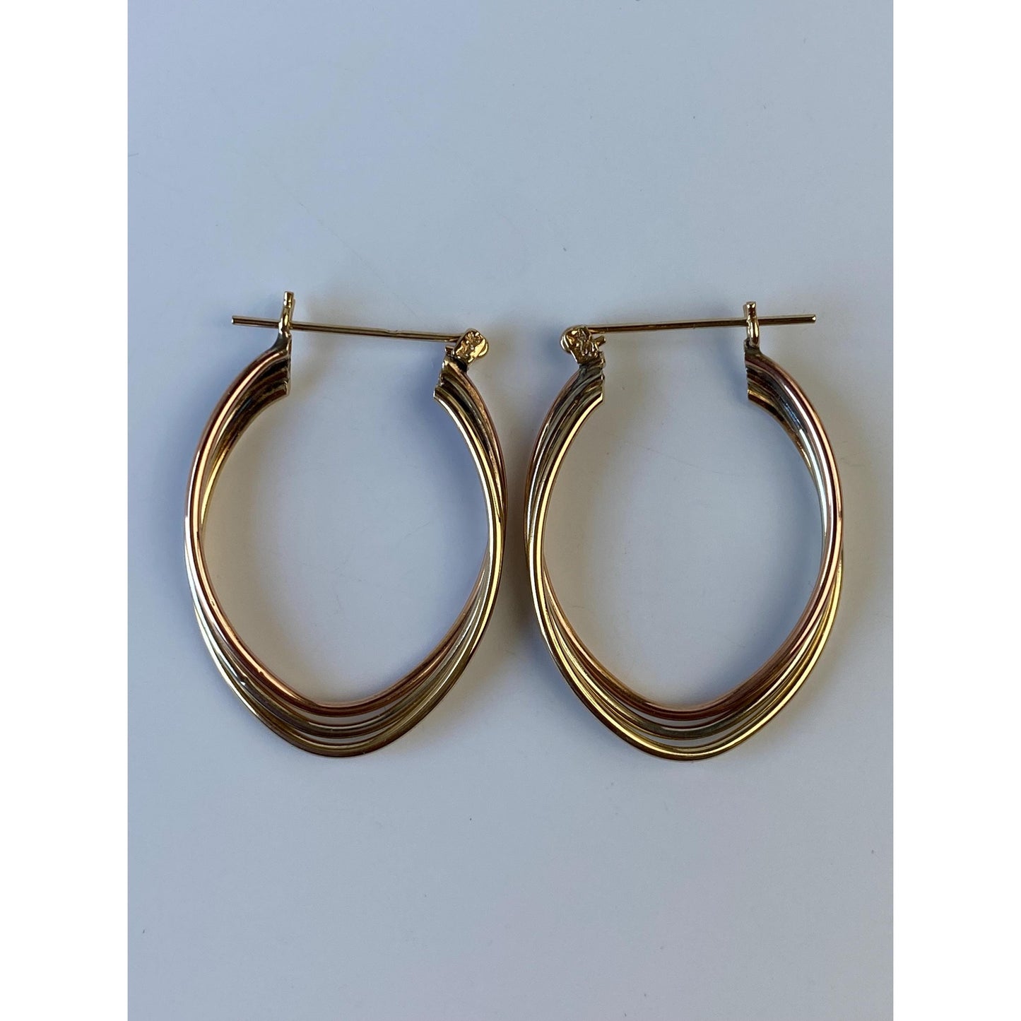 Vintage 14k Tri Tone Gold Layered Oval Hoop Earrings