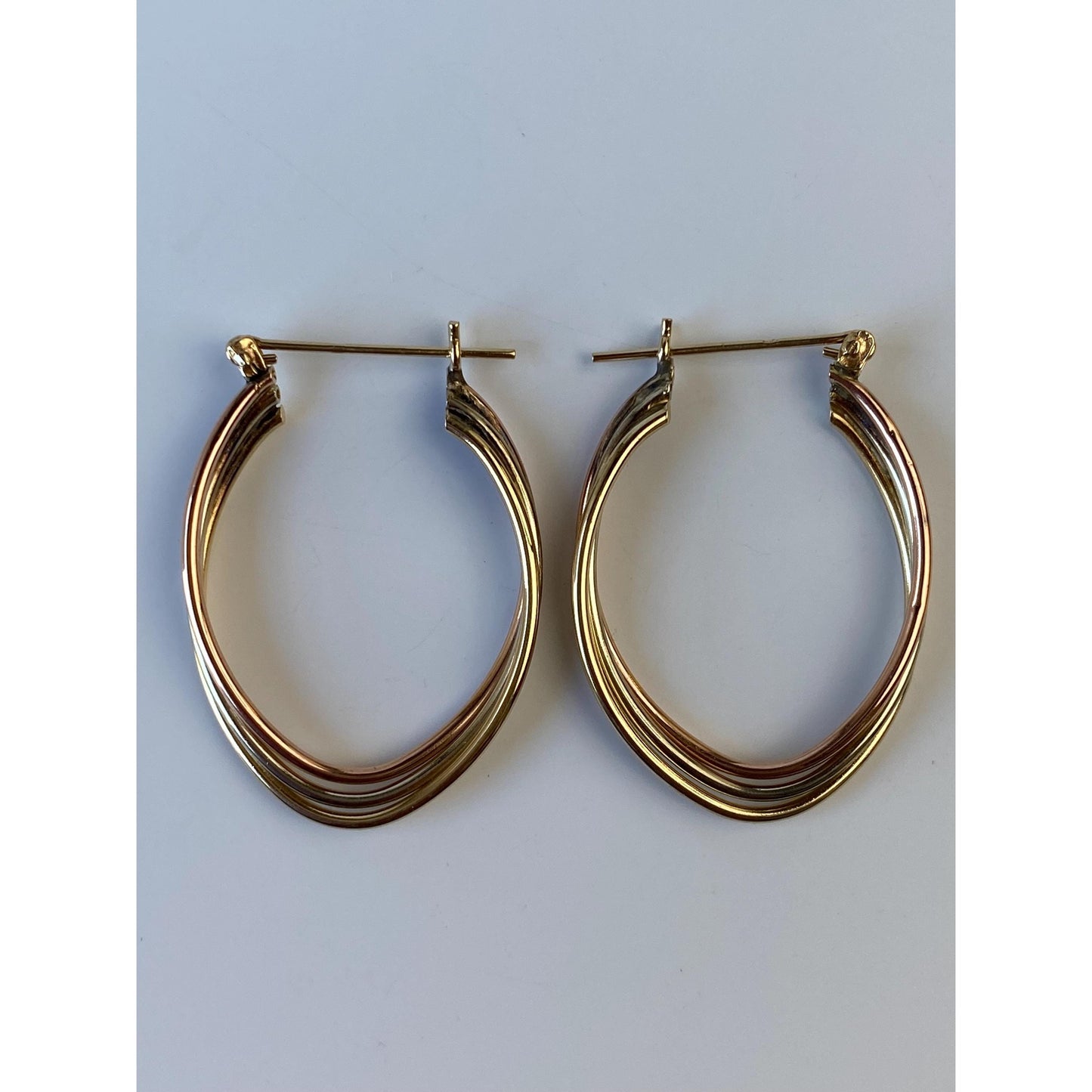 Vintage 14k Tri Tone Gold Layered Oval Hoop Earrings
