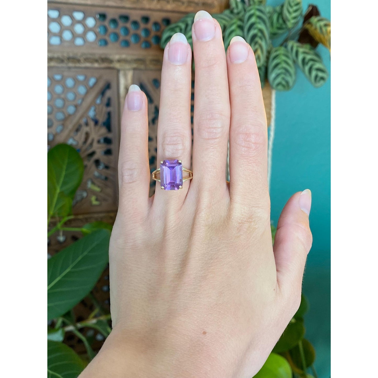 Vintage Solid 10k Yellow Gold Amethyst Ring - Size 5.5