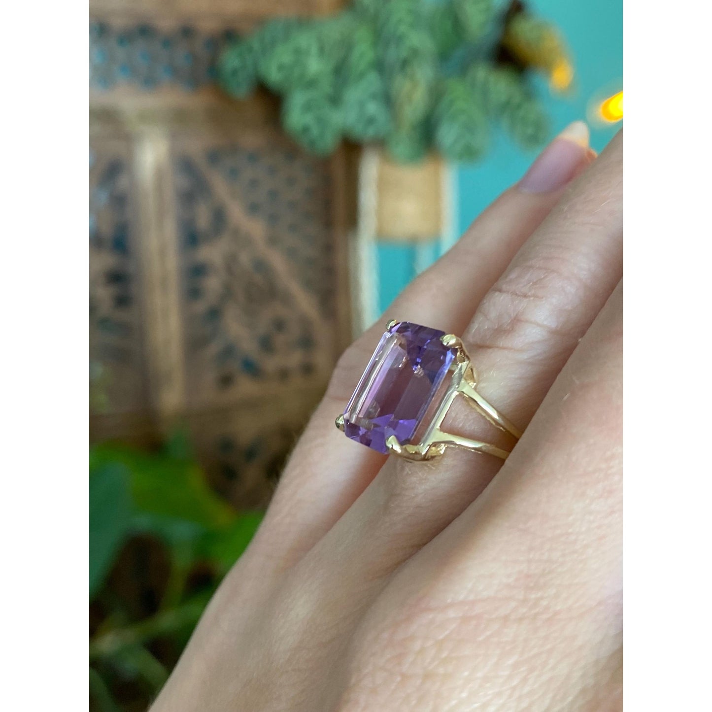 Vintage Solid 10k Yellow Gold Amethyst Ring - Size 5.5